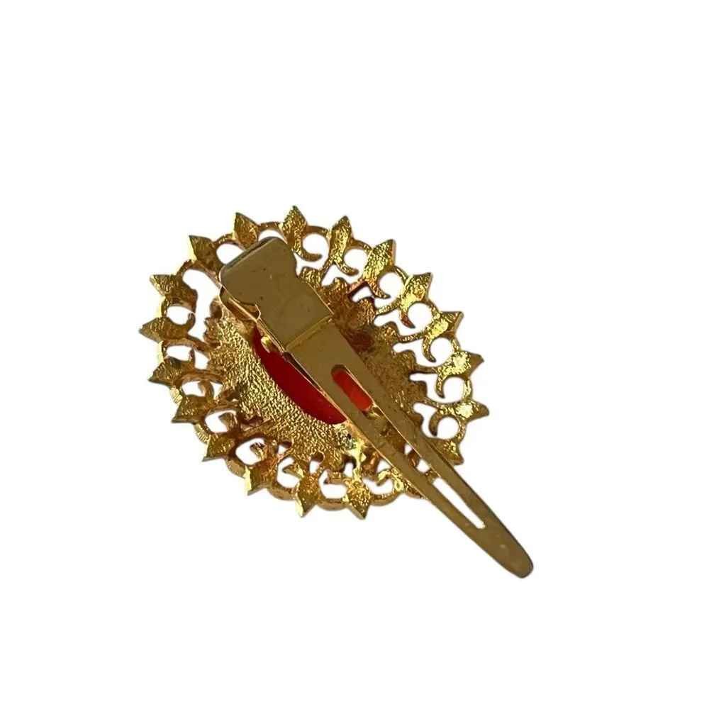 Vintage 1960’s Gold Orange Cabochon Hair Clip